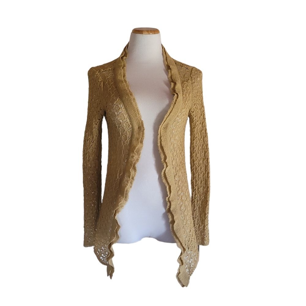 MFH Knits 70% Baby Alpaca 30% Silk Tan Knitted Cardigan Small